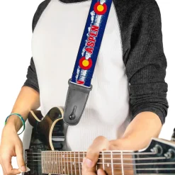 Guitar Strap - Colorado ASPEN Flag Snowy Mountains Weathered Blue White Red Yellows