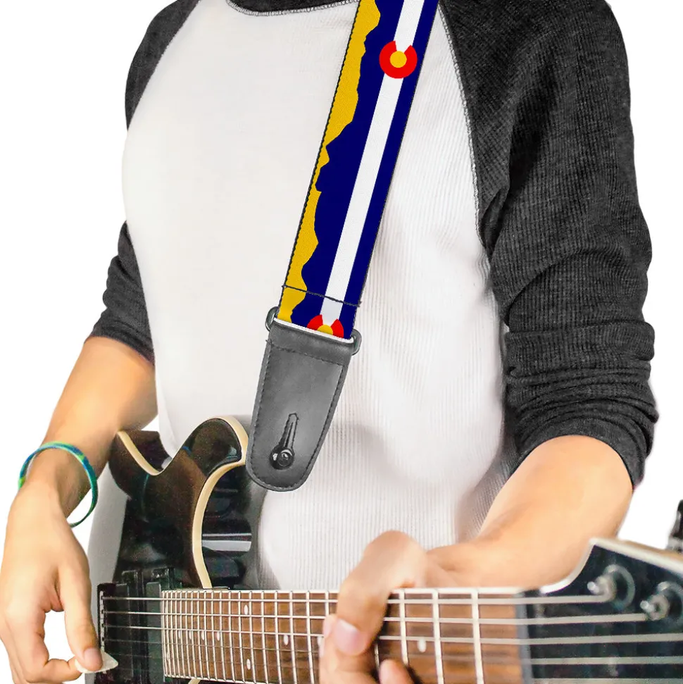 Guitar Strap - Colorado Flag Mountain Silhouette Yellow