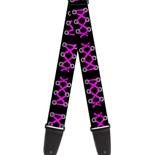Guitar Strap - Corset Lace Up Black Fuchsia