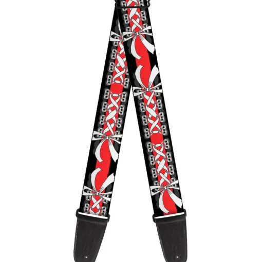 Guitar Strap - Corset Lace Up w Bow Black Red