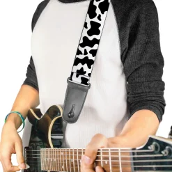 Guitar Strap - Cow Pattern Print White/Black