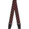 Guitar Strap - Criss Cross Plaid Black Gray Red