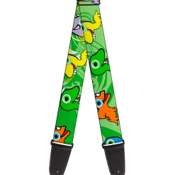 Guitar Strap - Cute Dinosaurs Yellow Green