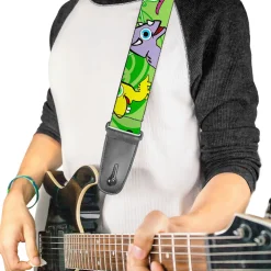 Guitar Strap - Cute Dinosaurs Yellow Green