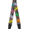 Guitar Strap - Cute Dinosaurs w Mustaches Gray