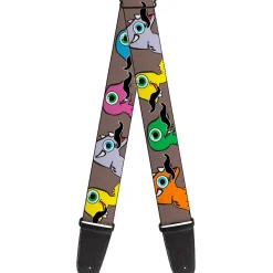 Guitar Strap - Cute Dinosaurs w Mustaches Gray