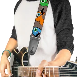 Guitar Strap - Cute Dinosaurs w Mustaches Gray