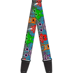 Guitar Strap - Cute Monsters Gray Flame Blue