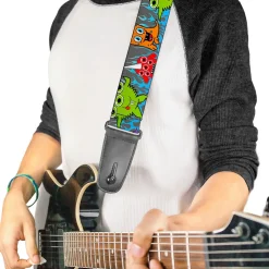 Guitar Strap - Cute Monsters Gray Flame Blue