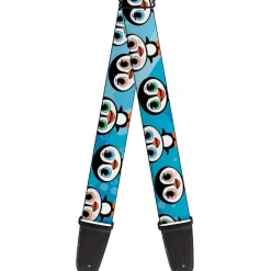 Guitar Strap - Cute Penguins Blue Bubbles