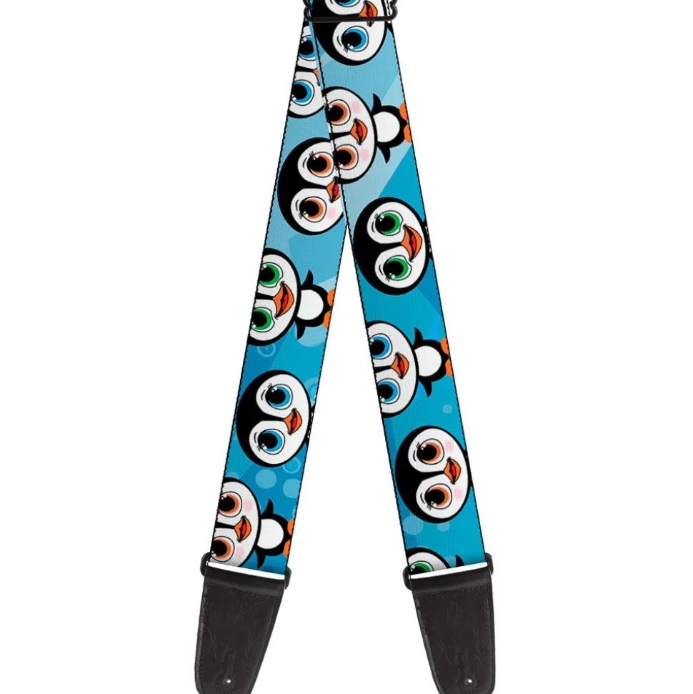 Guitar Strap - Cute Penguins Blue Bubbles