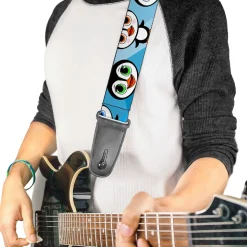 Guitar Strap - Cute Penguins Blue Bubbles