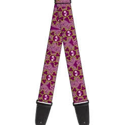 Guitar Strap - Cute Skulls w Paisley Purple Pink Green