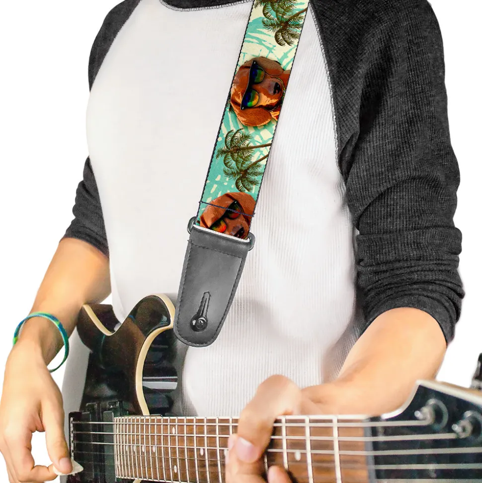 Guitar Strap - Dachshund in Shades w Palm Trees