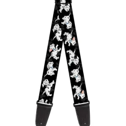 Guitar Strap - Dalmatians Running Paws Black Gray White Black