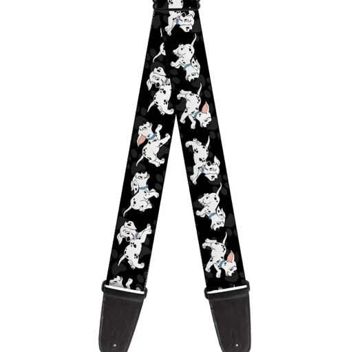 Guitar Strap - Dalmatians Running Paws Black Gray White Black
