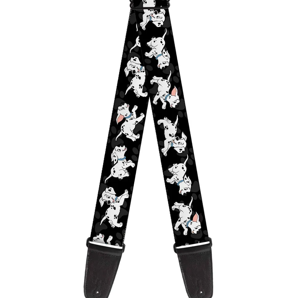 Guitar Strap - Dalmatians Running Paws Black Gray White Black
