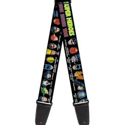 Guitar Strap - DC Originals SUPER HEROES HAVE ISSUES TOO! Faces Issues Black