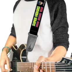 Guitar Strap - DC Originals SUPER HEROES HAVE ISSUES TOO! Faces Issues Black