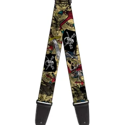 Guitar Strap - Dead Men Tell No Tales CLOSE-UP Tan