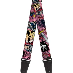 Guitar Strap - Dead Men Tell No Tales Pink