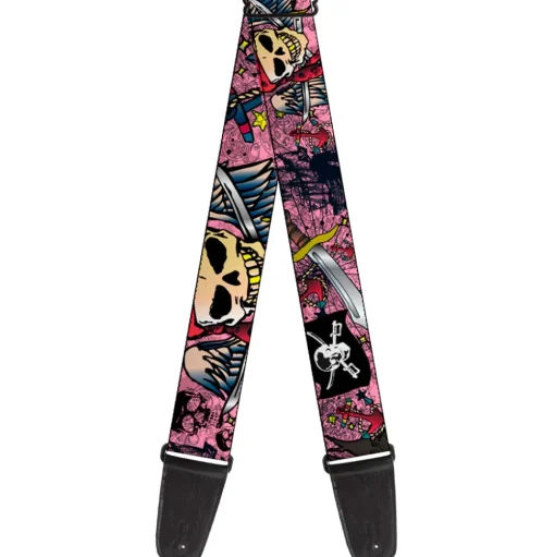 Guitar Strap - Dead Men Tell No Tales Pink