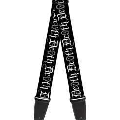 Guitar Strap - DEATH w Coffin Old English Black White