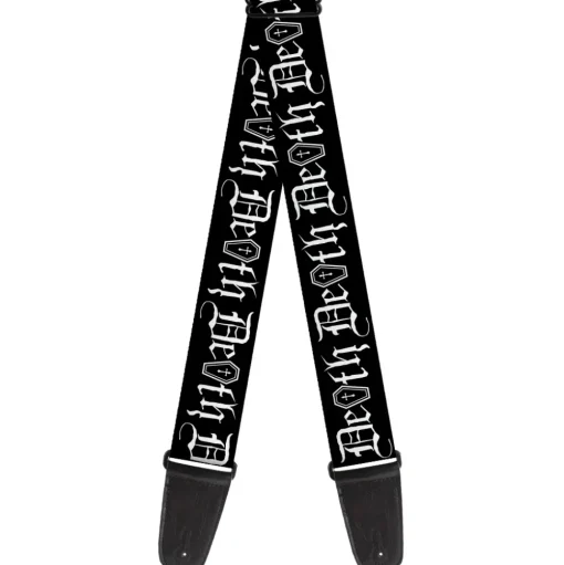 Guitar Strap - DEATH w Coffin Old English Black White