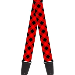 Guitar Strap - Diagonal Buffalo Plaid Black Red