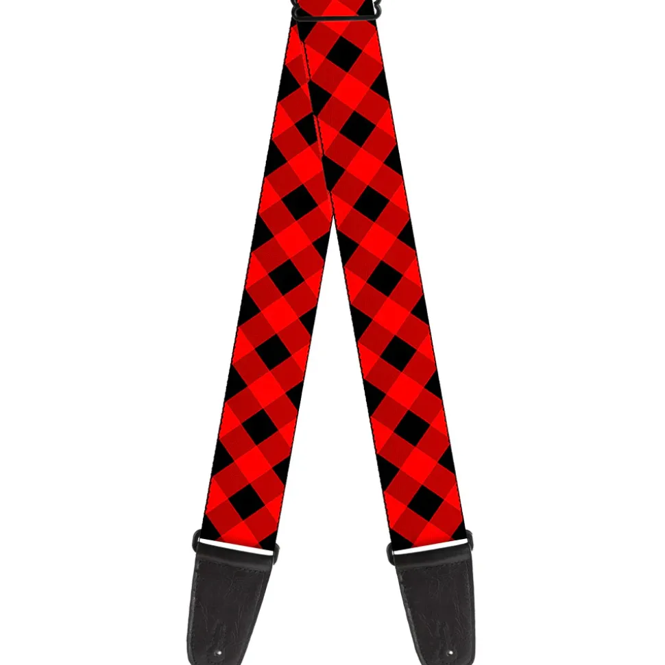 Guitar Strap - Diagonal Buffalo Plaid Black Red