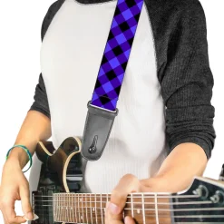 Guitar Strap - Diagonal Buffalo Plaid Black Blue