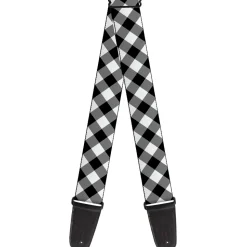 Guitar Strap - Diagonal Buffalo Plaid Black White