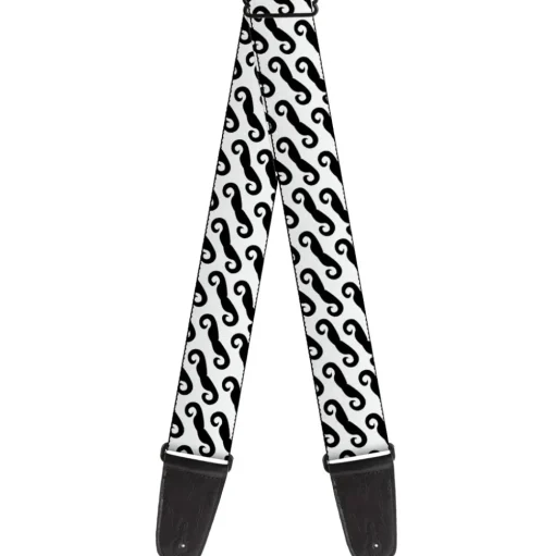 Guitar Strap - Diagonal Handlebar Mustaches White Black