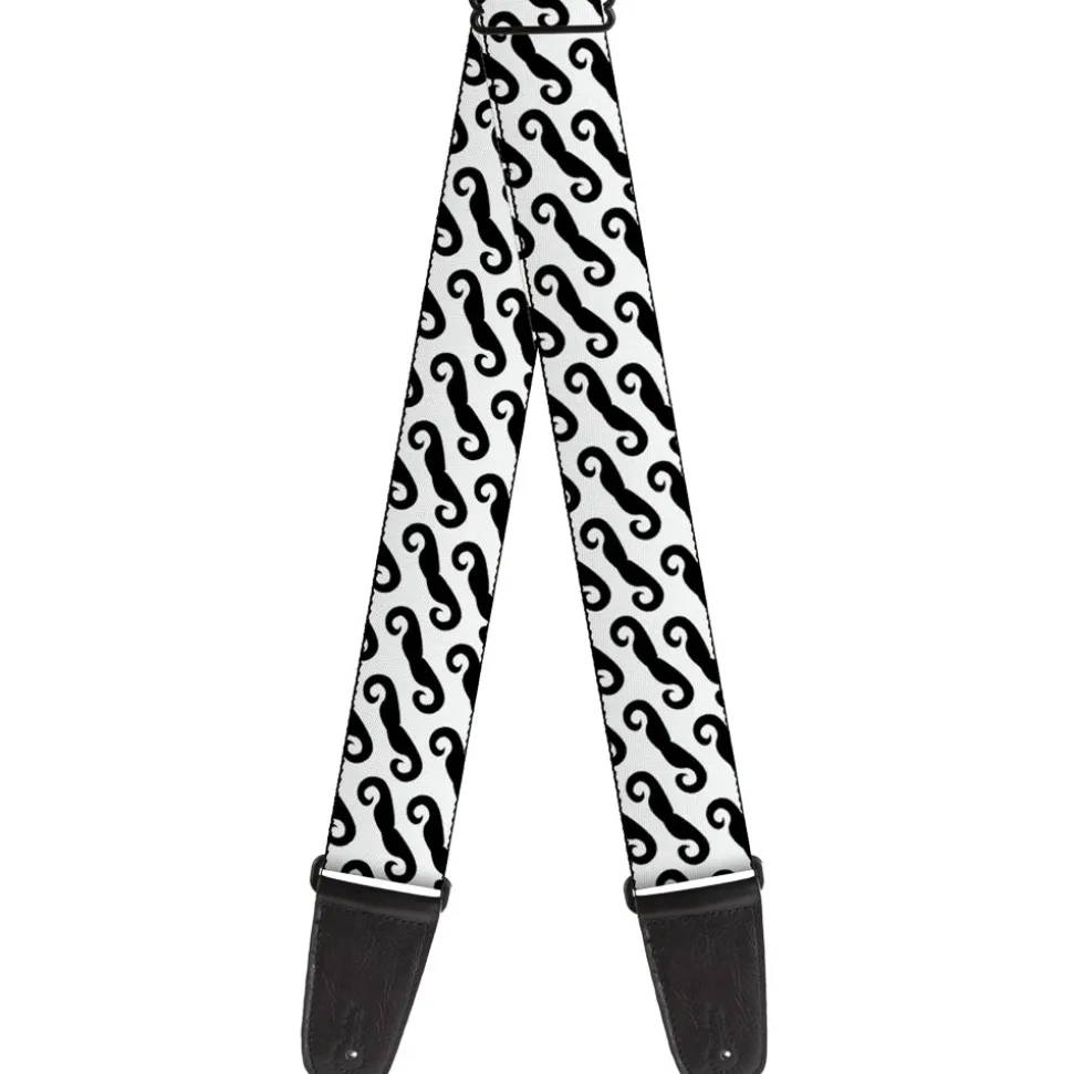 Guitar Strap - Diagonal Handlebar Mustaches White Black