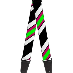 Guitar Strap - Diagonal Stripes Black White Pink Green