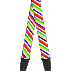 Guitar Strap - Diagonal Stripes White Multi Neon