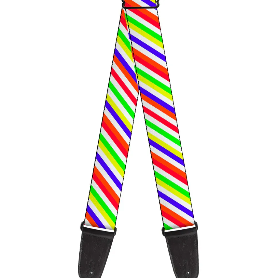 Guitar Strap - Diagonal Stripes White Multi Neon