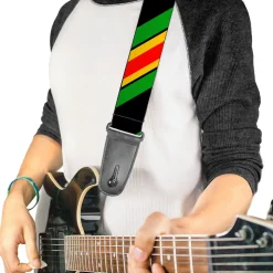 Guitar Strap - Diagonal Stripes Black Green Yellow Red