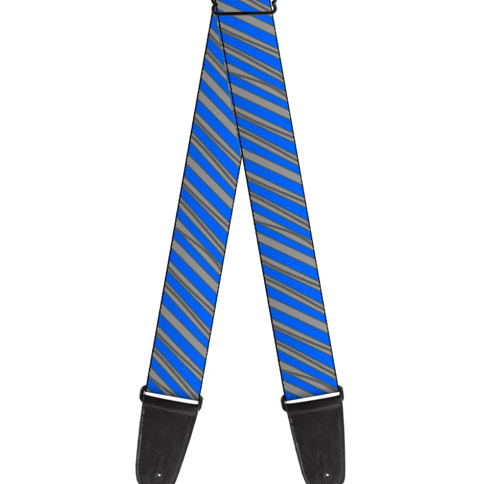 Guitar Strap - Diagonal Stripes Scribble Gray Blue