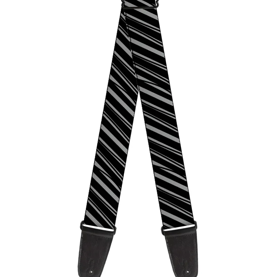 Guitar Strap - Diagonal Stripes Scribble Gray Black