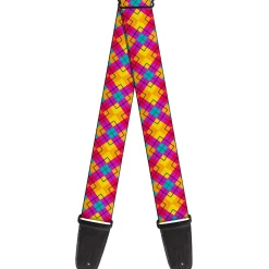 Guitar Strap - Diamond Plaid Orange Yellow Blue Purple Fuchsia