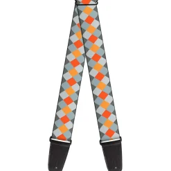 Guitar Strap - Diamond Plaid Grays Orange