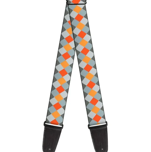 Guitar Strap - Diamond Plaid Grays Orange
