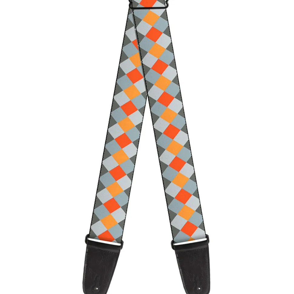 Guitar Strap - Diamond Plaid Grays Orange