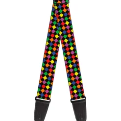 Guitar Strap - Diamonds Black Multi Neon