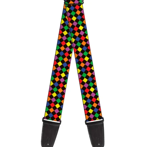 Guitar Strap - Diamonds Black Multi Neon