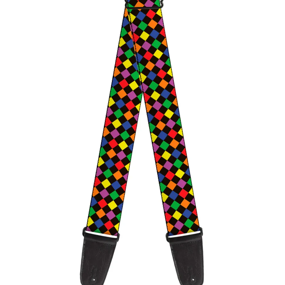 Guitar Strap - Diamonds Black Multi Neon