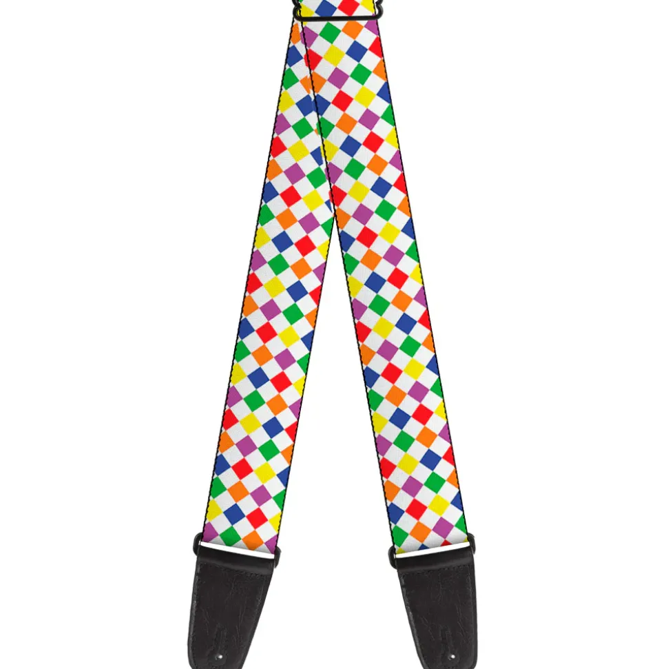 Guitar Strap - Diamonds White Multi Neon