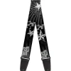 Guitar Strap - Die Hard Skulls & Stars1 Black Grays