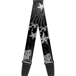 Guitar Strap - Die Hard Skulls & Stars1 Black Grays